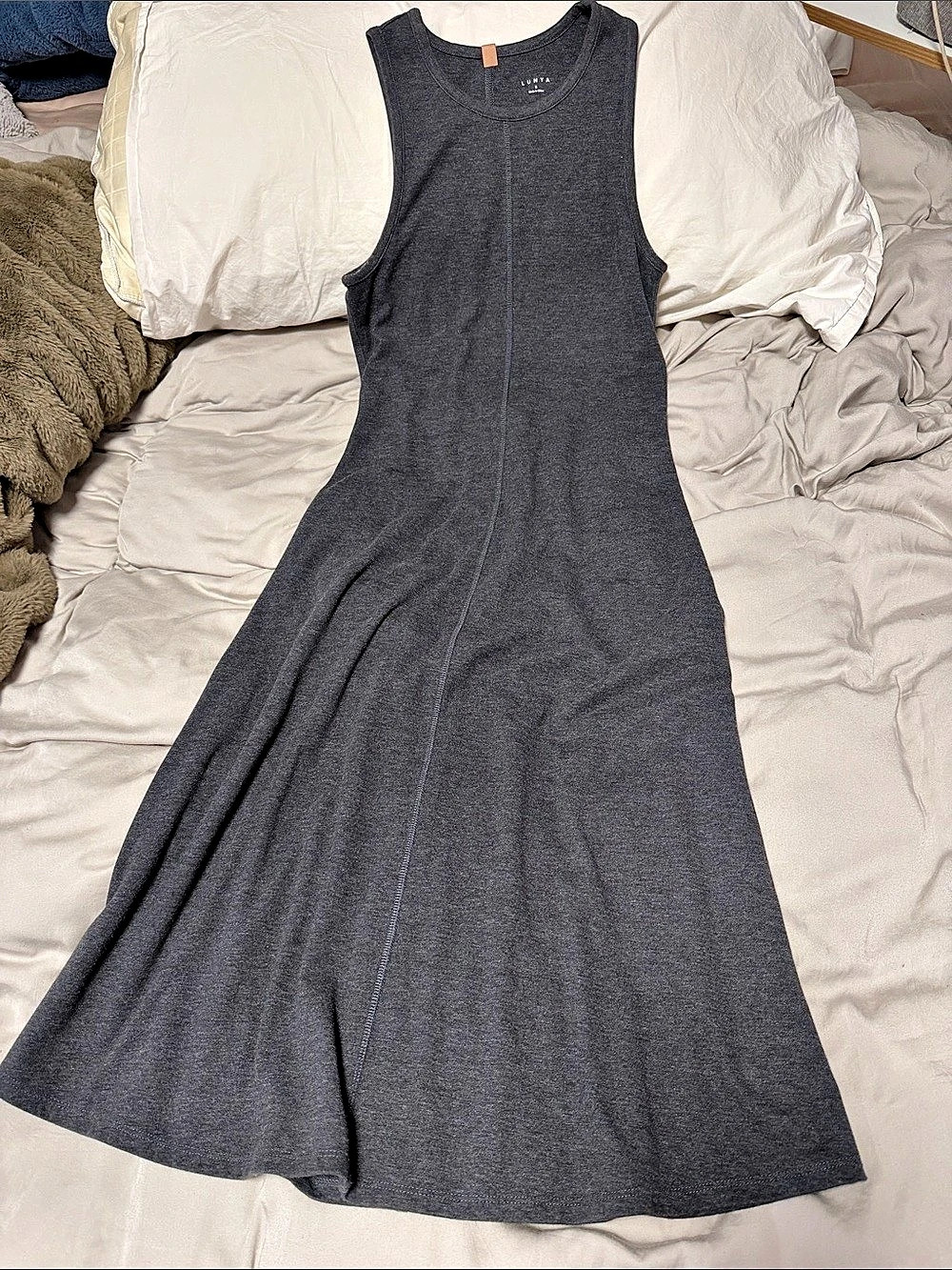 Lunya Rest Silk Modal Rib Midi Dress Gray
